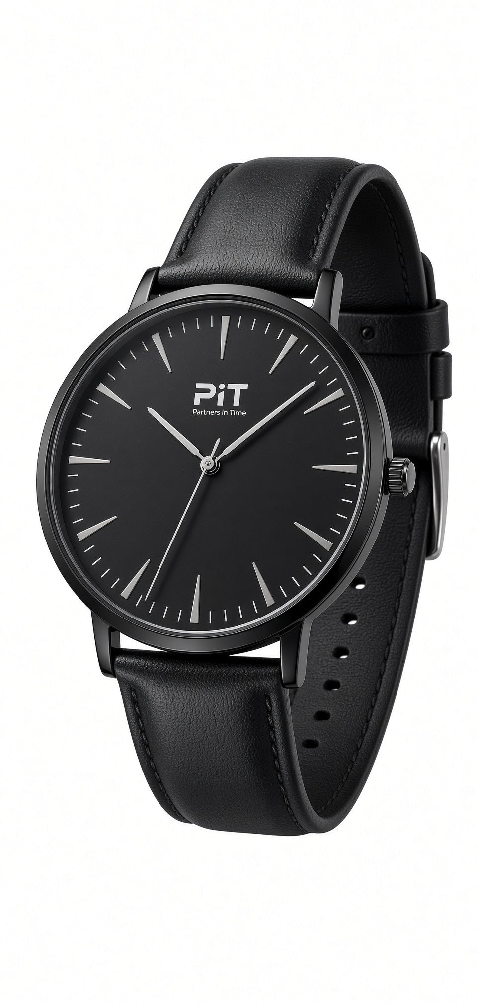 The Signature engraved groomsmen watch with a black dial, black genuine leather band and black case