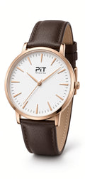 The Signature engraved groomsmen watch with a white dial, brown genuine leather band and rose gold case